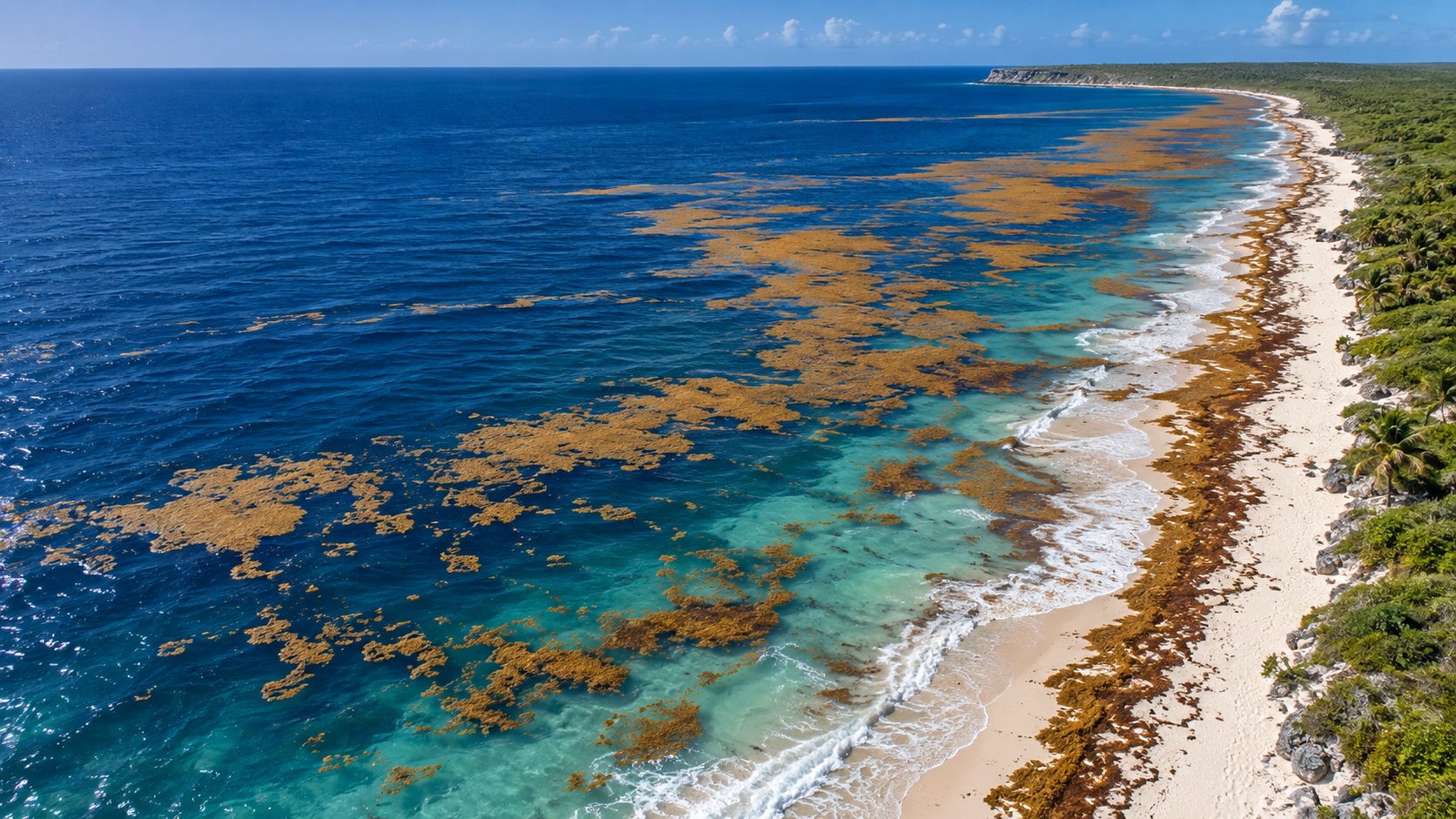Illustrative aerial view of a Caribbean coastline
